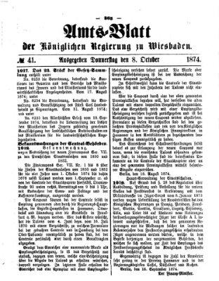 Amtsblatt der Regierung in Wiesbaden (Herzoglich-nassauisches allgemeines Intelligenzblatt) Donnerstag 8. Oktober 1874