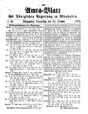 Amtsblatt der Regierung in Wiesbaden (Herzoglich-nassauisches allgemeines Intelligenzblatt) Donnerstag 22. Oktober 1874