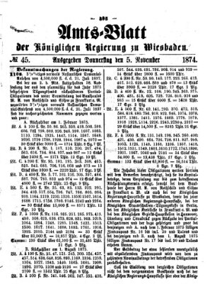 Amtsblatt der Regierung in Wiesbaden (Herzoglich-nassauisches allgemeines Intelligenzblatt) Donnerstag 5. November 1874