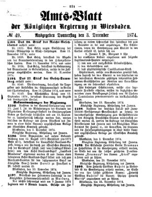 Amtsblatt der Regierung in Wiesbaden (Herzoglich-nassauisches allgemeines Intelligenzblatt) Donnerstag 3. Dezember 1874