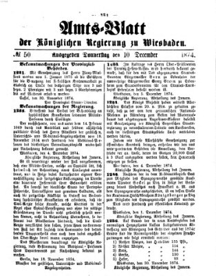 Amtsblatt der Regierung in Wiesbaden (Herzoglich-nassauisches allgemeines Intelligenzblatt) Donnerstag 10. Dezember 1874