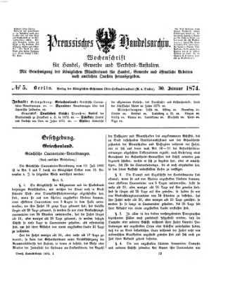 Preußisches Handels-Archiv Freitag 30. Januar 1874