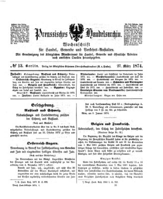 Preußisches Handels-Archiv Freitag 27. März 1874