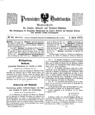 Preußisches Handels-Archiv Freitag 3. April 1874