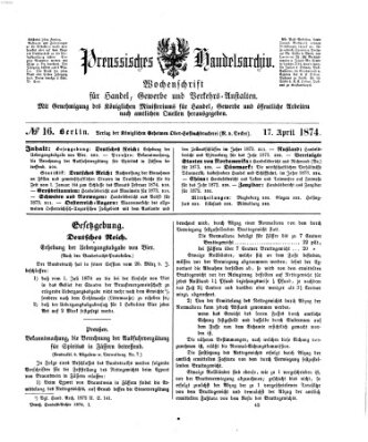 Preußisches Handels-Archiv Freitag 17. April 1874