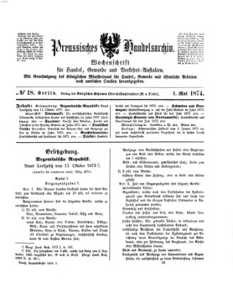 Preußisches Handels-Archiv Freitag 1. Mai 1874