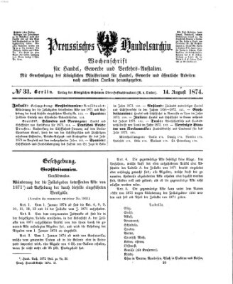 Preußisches Handels-Archiv Freitag 14. August 1874