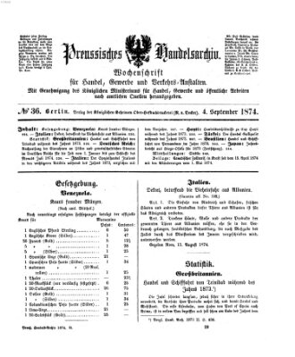 Preußisches Handels-Archiv Freitag 4. September 1874