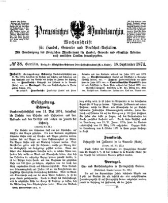 Preußisches Handels-Archiv Freitag 18. September 1874