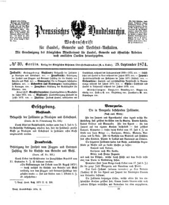 Preußisches Handels-Archiv Freitag 25. September 1874