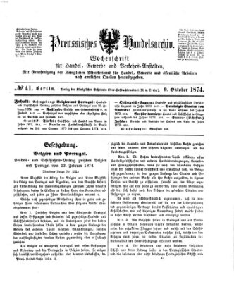 Preußisches Handels-Archiv Freitag 9. Oktober 1874