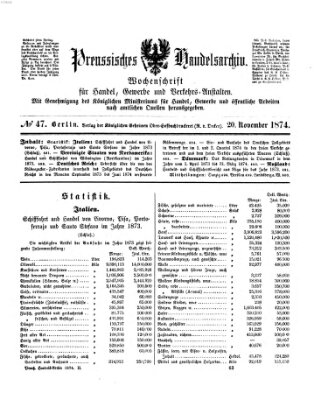 Preußisches Handels-Archiv Freitag 20. November 1874