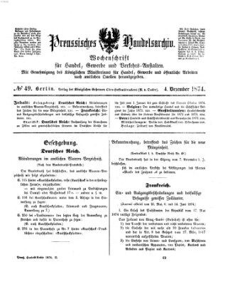 Preußisches Handels-Archiv Freitag 4. Dezember 1874