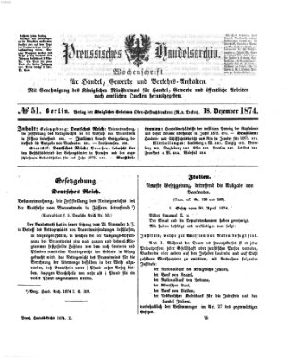 Preußisches Handels-Archiv Freitag 18. Dezember 1874