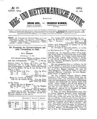 Berg- und hüttenmännische Zeitung Freitag 24. Juli 1874