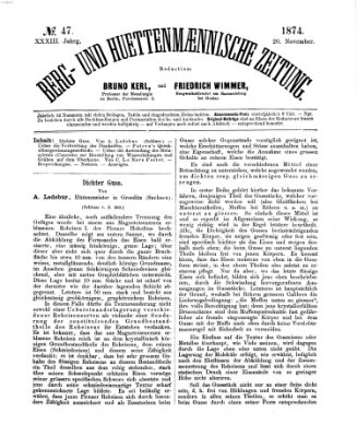 Berg- und hüttenmännische Zeitung Freitag 20. November 1874