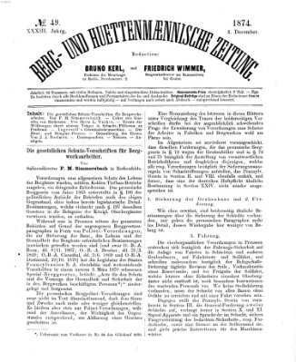 Berg- und hüttenmännische Zeitung Freitag 4. Dezember 1874