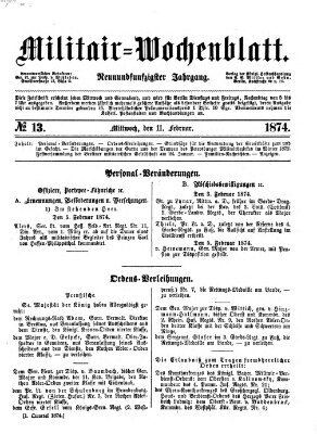 Militär-Wochenblatt Mittwoch 11. Februar 1874