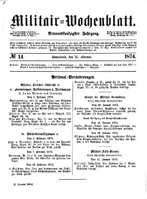 Militär-Wochenblatt Samstag 14. Februar 1874