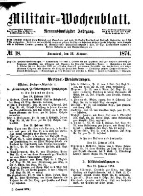 Militär-Wochenblatt Samstag 28. Februar 1874