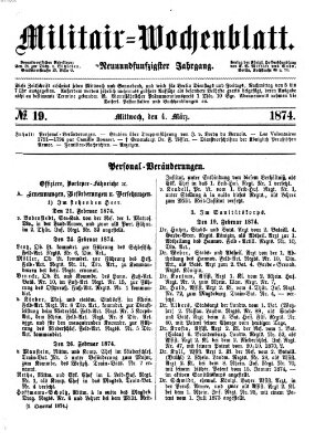 Militär-Wochenblatt Mittwoch 4. März 1874