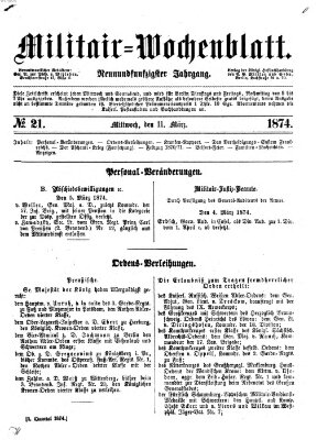 Militär-Wochenblatt Mittwoch 11. März 1874