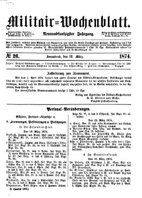 Militär-Wochenblatt Samstag 28. März 1874