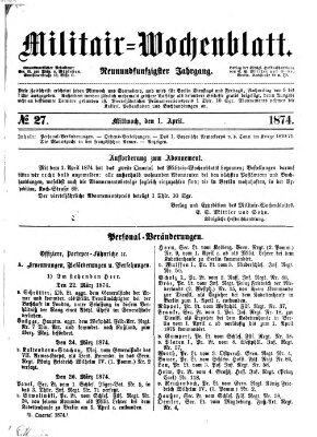 Militär-Wochenblatt Mittwoch 1. April 1874