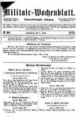 Militär-Wochenblatt Samstag 4. April 1874