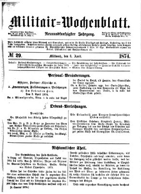 Militär-Wochenblatt Mittwoch 8. April 1874