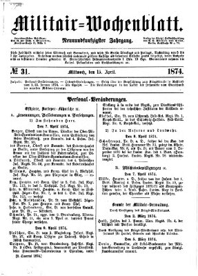 Militär-Wochenblatt Mittwoch 15. April 1874