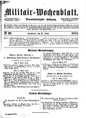 Militär-Wochenblatt Samstag 18. April 1874