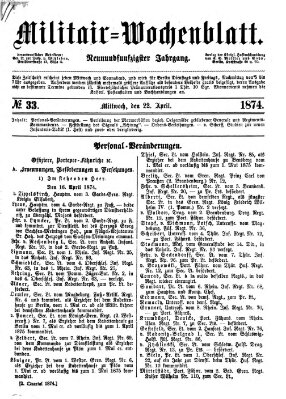 Militär-Wochenblatt Mittwoch 22. April 1874