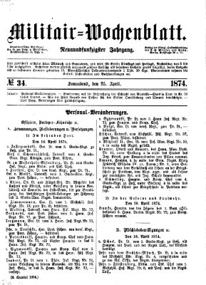 Militär-Wochenblatt Samstag 25. April 1874