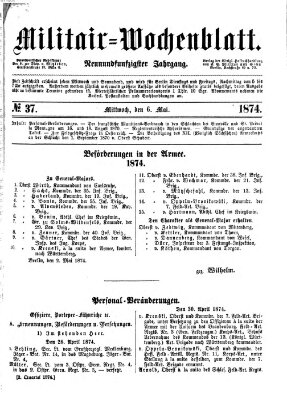 Militär-Wochenblatt Mittwoch 6. Mai 1874