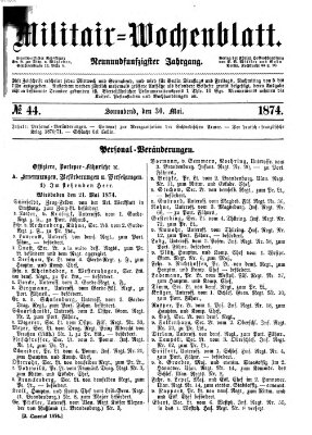 Militär-Wochenblatt Samstag 30. Mai 1874