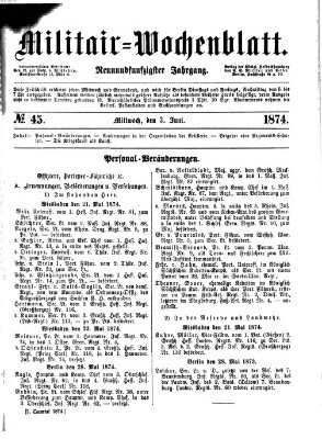 Militär-Wochenblatt Mittwoch 3. Juni 1874