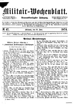 Militär-Wochenblatt Mittwoch 10. Juni 1874