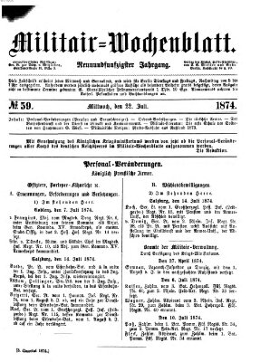 Militär-Wochenblatt Mittwoch 22. Juli 1874