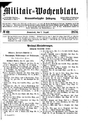 Militär-Wochenblatt Samstag 1. August 1874