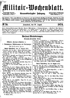 Militär-Wochenblatt Samstag 29. August 1874