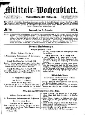 Militär-Wochenblatt Samstag 5. September 1874