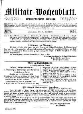 Militär-Wochenblatt Samstag 19. September 1874
