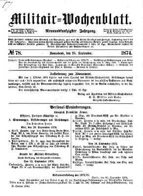 Militär-Wochenblatt Samstag 26. September 1874