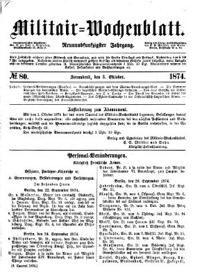 Militär-Wochenblatt Samstag 3. Oktober 1874