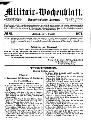 Militär-Wochenblatt Mittwoch 7. Oktober 1874