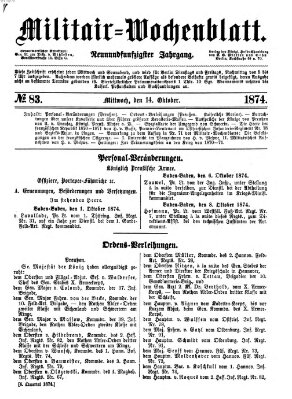 Militär-Wochenblatt Mittwoch 14. Oktober 1874