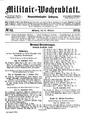 Militär-Wochenblatt Mittwoch 21. Oktober 1874