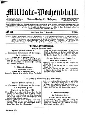 Militär-Wochenblatt Samstag 7. November 1874