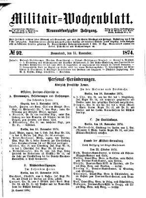 Militär-Wochenblatt Samstag 14. November 1874